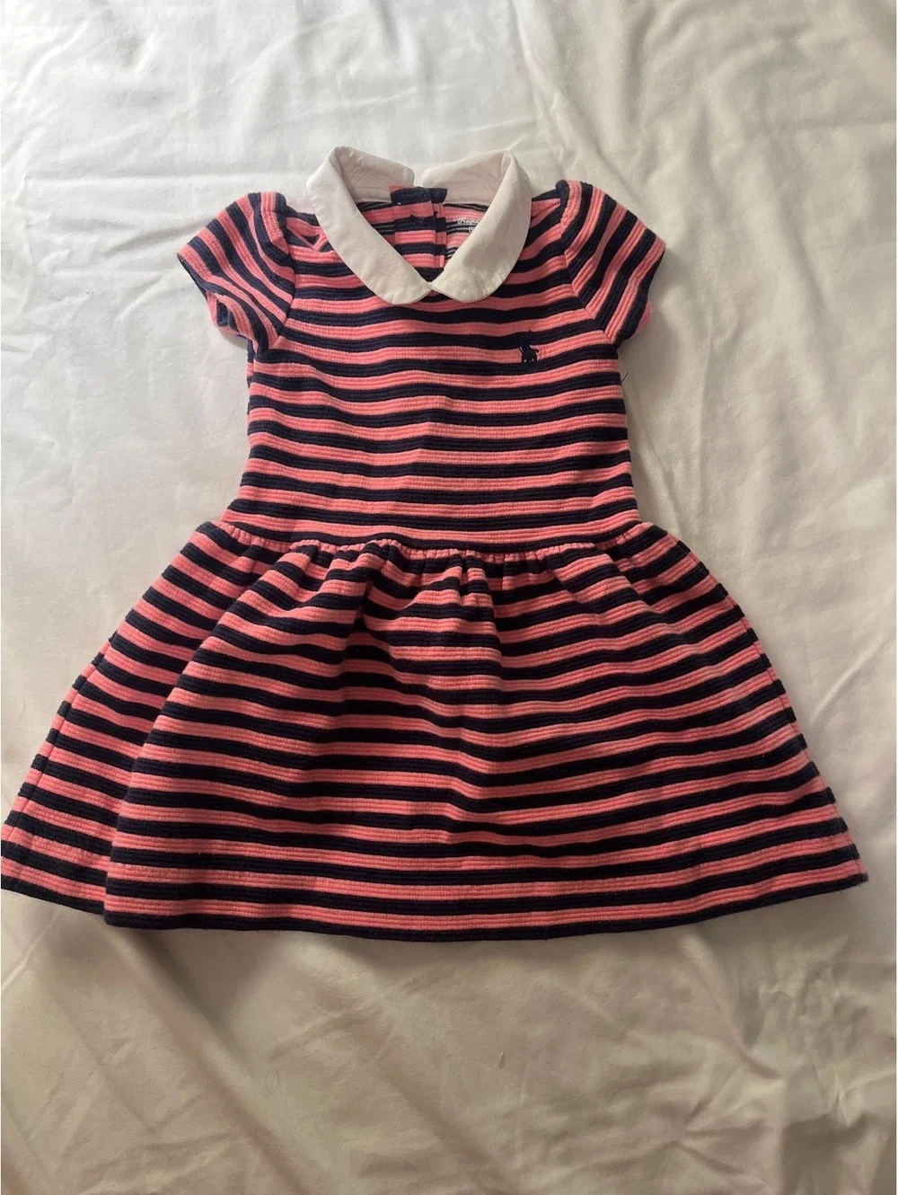 Ralph Lauren Baby Dress 9 Months Pink and Navy Striped with White Collar